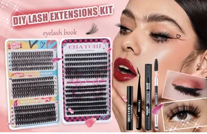 DIY eyelash extension kit with lashes, glue, bond, remover, tweezers, and brush