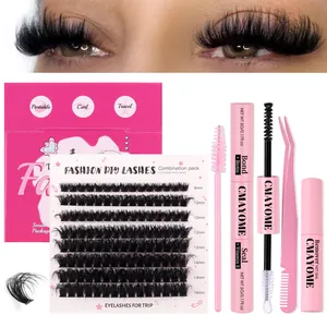 Kit Extension de Cils DIY Étui Voyage Rose Avec Cils en Grappe Colle Scellant Dissolvant Pince à Épiler Professionnelle Brosse Maquillage