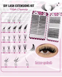 Detailed view of DIY individual eyelash cluster set with multiple lengths from 5mm to 16mm