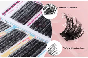 Macro detail of 50D individual lash clusters with flat knot-free base for DIY extension