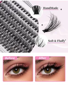 Detail of DIY individual lash clusters showing soft handmade texture and before after effect
