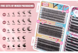 Detail view of 30D to 80D cluster eyelashes in mixed lengths 10mm-18mm tray