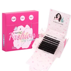Set de faux cils individuels DIY en boîte de voyage rose avec tailles 8mm à 16mm