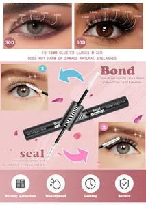 Detail showing Bond & Seal glue with DIY cluster eyelash extensions 10-18mm for eye makeup