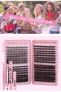 DIY individual eyelash extension kit with glue, tweezers, and lashes in 9mm to 16mm