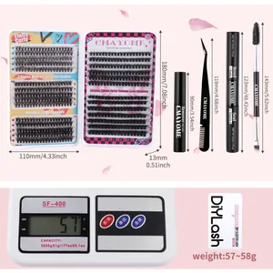DIY cluster eyelash extension kit with glue, tweezers, and brush set weighing 57g