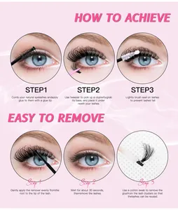 Macro guide showing DIY eyelash extension steps with glue, tweezers, and removal process