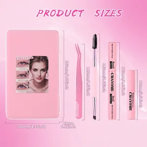 Eyelash extension kit size guide with 640 clusters and professional tools in pink