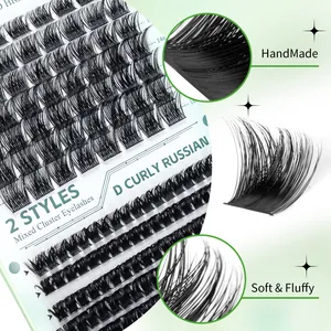 Kit d'extensions de cils russes mixtes D curl avec fibres de 14mm et 16mm faites main