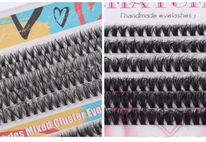 Detailed dual view of handmade cluster eyelashes with 60D and 80D volume mix