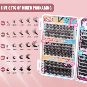 DIY cluster eyelash kit with 30D to 80D density in natural fluffy and curly style