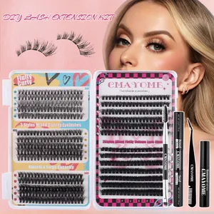 DIY cluster lashes set with mixed 30D/40D/50D densities, bond, seal, and application tools