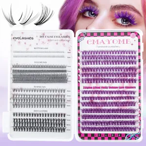 DIY Cluster Lash Extension Kit Purple Black Mixed Large Capacity Volume Fan Individual False Eyelashes For Women Makeup