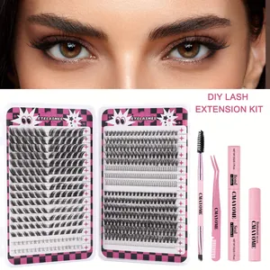 DIY individual eyelash extension kit with lashes, glue, tweezers, and remover tool
