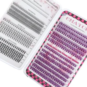 5mm-16mm black and purple DIY lash extensions set featuring 7D and 20D cluster fans