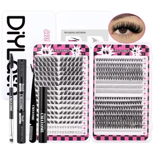 DIY eyelash extension kit with 604 clusters, dual-ended bond seal glue and tools
