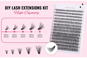 Kit de pestañas DIY con 14 filas de 10mm a 18mm sobre un fondo rosa