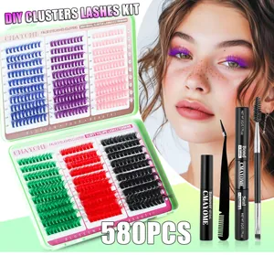 Kit completo de pestañas DIY con 580 racimos de colores, pegamento y pinzas