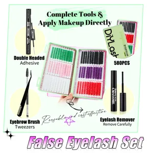 Kit de extensiones de pestañas de colores DIY 580 grupos con pegamento y pinzas