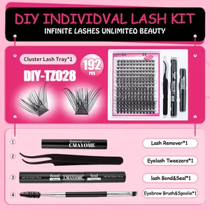 DIY cluster lashes extension kit with 192pcs 10-16mm eyelashes glue and remover