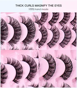 Detailed close-up of 12 pairs thick Russian curl handmade black false eyelashes