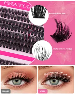 Detail von DIY Wimpern-Clustern mit knotenfreier flacher Basis und flauschiger Textur