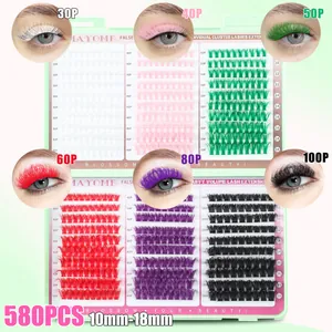 Kit de 580 pestañas postizas de colores individuales, largo 10mm-18mm curva DD