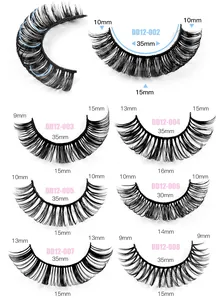 Detailed size chart for 12 pairs of Russian volume DD curl lashes with lengths 9-16mm