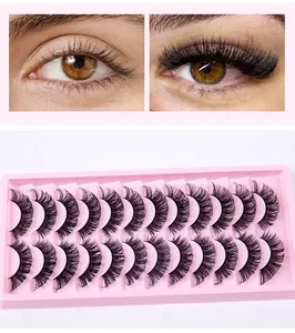 Detail of 10 pairs thick Russian volume false eyelashes set on a pink tray
