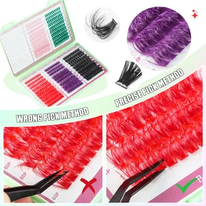 Set pestañas postizas individuales de colores 10-20mm con guía de aplicación y pinzas