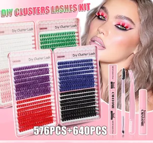 Kit de faux cils colorés DIY avec colle, pince et brosse pour maquillage des yeux coloré