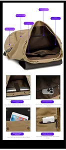 Vista detallada del interior de la mochila de lona con compartimento para portátil