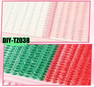 Vue macro détaillée de faux cils DIY colorés en blanc, rose, vert et rouge vif