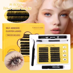 DIY Cluster Wimperverlenging Set Synthetische Vezel Individuele Wimpers Pluizig Wol Gekruld Met Bond Seal Remover Pincet Borstel