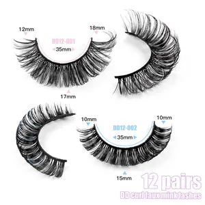 12 pairs of multi-layered DD curl faux mink false eyelashes in various lengths