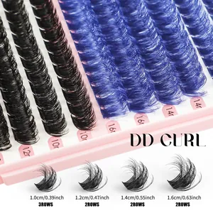 Kit de faux cils individuels colorés DD curl en noir et bleu, longueurs de 10mm à 16mm