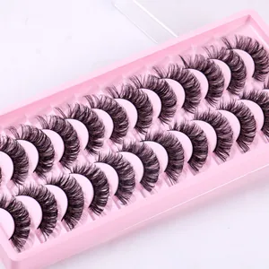 10 pairs set of voluminous Russian curl DD faux fiber eyelashes on pink tray
