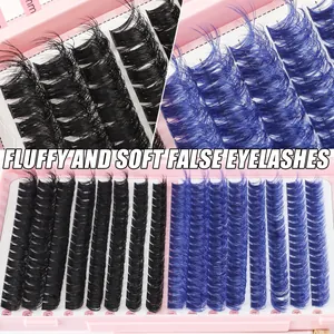 Kit de faux cils individuels noirs et bleu saphir doux et volumineux en 12-16mm de long