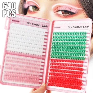 Set de faux cils colorés DIY de 640 pièces avec longueurs mixtes de 10mm à 16mm