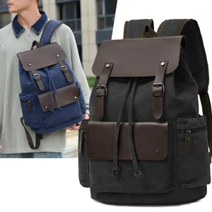 Vintage Canvas Backpack Large Capacity Laptop Bag Retro Travel Rucksack With Drawstring Flap For Men Women School Outdoor Hiking Bag
