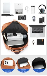 Detailansicht eines braunen Business-Rucksacks mit großem Laptop-Aufbewahrungsfach