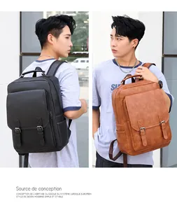 Klassischer minimalistischer Business-Rucksack für Herren mit Doppelschnallen-Klappe und Taschen