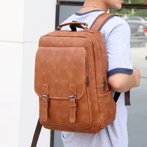 Klassischer brauner Lederrucksack für Herren mit großem Fassungsvermögen und Vintage-Design