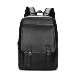 Großer Business-Rucksack aus schwarzem Kunstleder mit doppelten Schnallen und Mesh-Polsterung