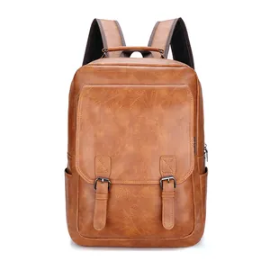 Brauner Vintage Business-Rucksack aus Kunstleder mit großer Klappe und Schnallen