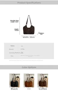 Specifiche dettagliate della borsa tote in pelle scamosciata vintage in nero marrone e caffè
