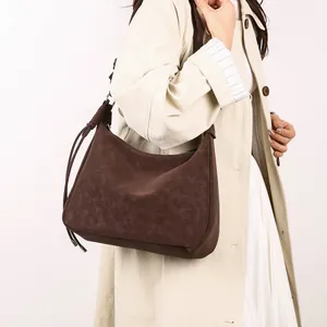 Vintage Faux Suede Hobo Shoulder Bag For Women Large Capacity Knot Strap Crossbody Bag Retro Commuting Tassel Satchel Bag