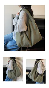 Detail of olive green corduroy tote bag showing textured fabric and wide shoulder strap