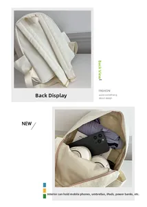 Détails du mini sac à dos en velours côtelé montrant la capacité et les bretelles