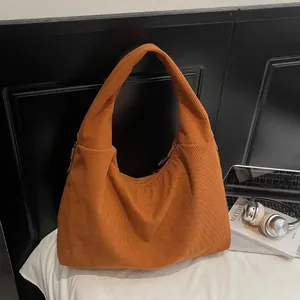 Women Korean Style Corduroy Tote Bag Large Capacity Minimalist Hobo Shoulder Bag Casual Versatile Commuter Handbag